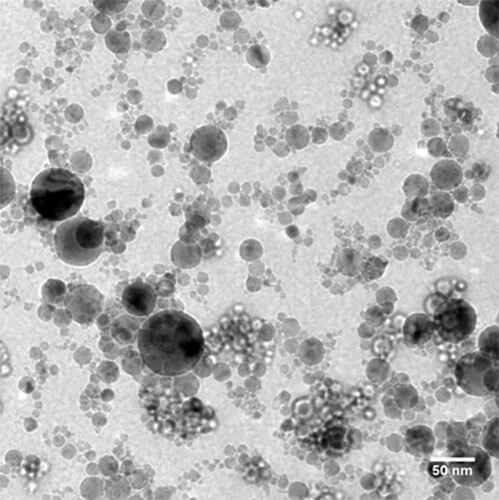 Titanium dioxide nanoparticles imaged with in situ liquid cell TEM.